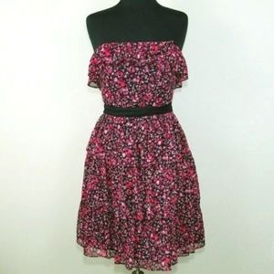 WH/BM Pink Floral Tiered Strapless Summer Dress 2
